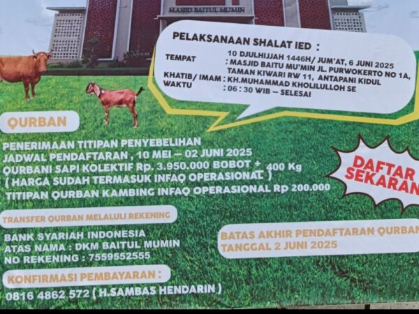 Pemberitahuan Qurban, Masjid Baitul Mukmin 1446 H